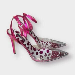 00s Nine West Pink‎ Clear Bedazzled Heels Size 9.5